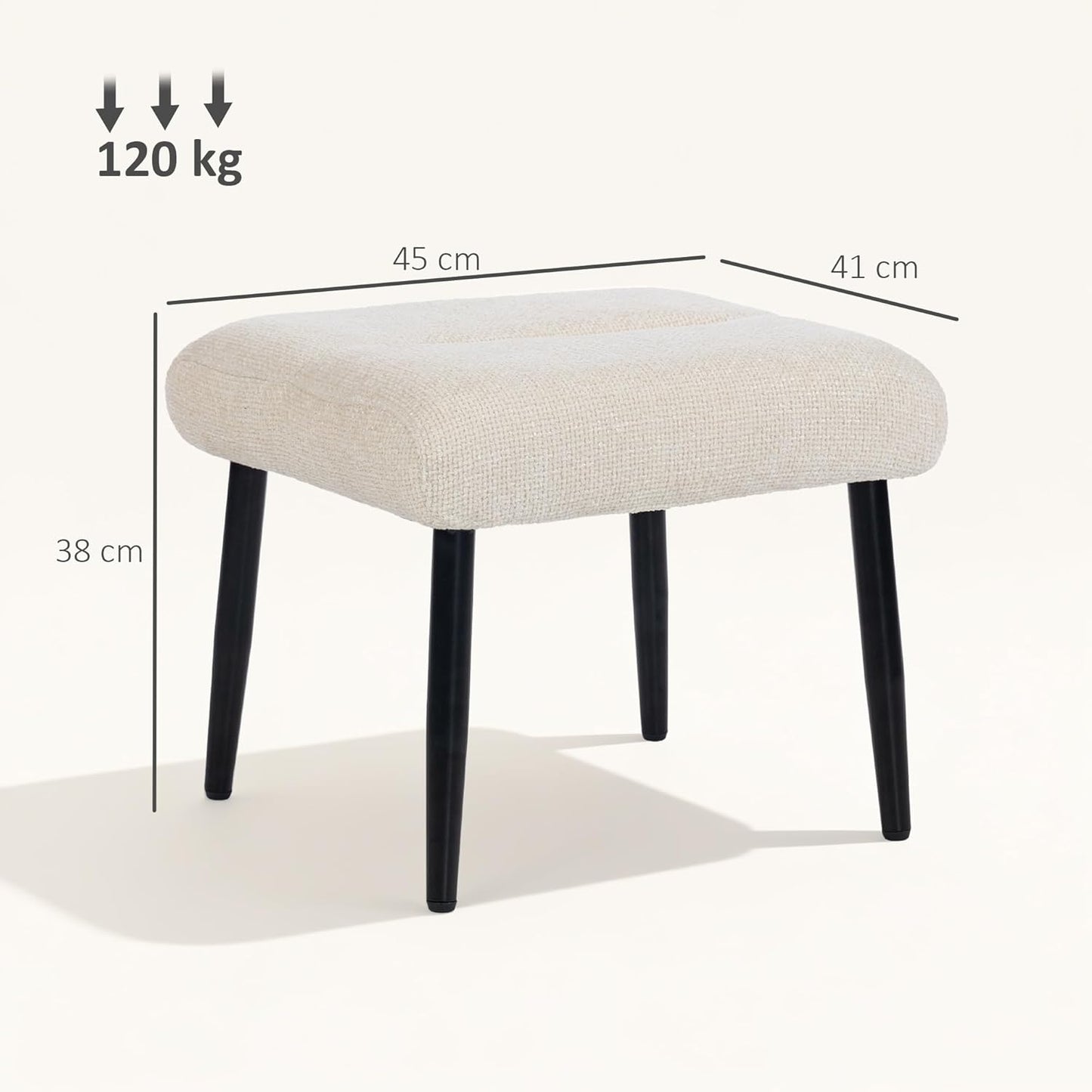 HOMCOM Sitzhocker Hocker mit weichem Sitzkissen Stahlbeinen Fußhocker mit Chenille-Stoff Polsterhocker Ottoman für Schlafzimmer, Wohnzimmer, Cremeweiß