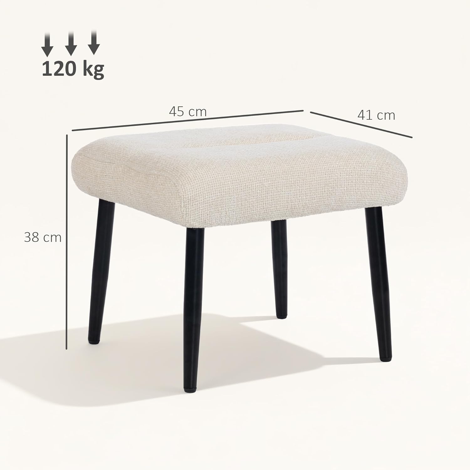 HOMCOM Sitzhocker Hocker mit weichem Sitzkissen Stahlbeinen Fußhocker mit Chenille-Stoff Polsterhocker Ottoman für Schlafzimmer, Wohnzimmer, Cremeweiß