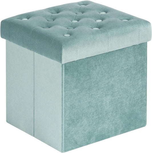 Bonlife Samt Faltbarer Hocker,Sitzhocker Samt Sitztruhe mit Stauraum Kinder,Aufbewahrungshocker mit Deckel,Fußhocker Gepolstert,Grün,40x40x40cm