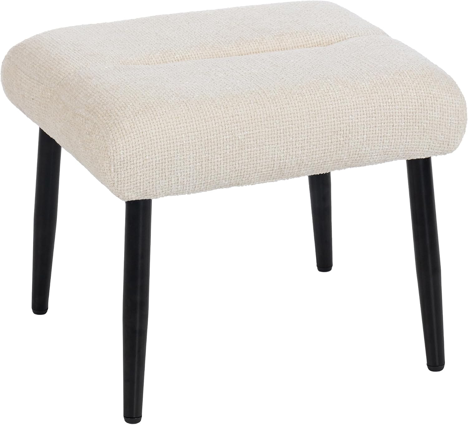 HOMCOM Sitzhocker Hocker mit weichem Sitzkissen Stahlbeinen Fußhocker mit Chenille-Stoff Polsterhocker Ottoman für Schlafzimmer, Wohnzimmer, Cremeweiß