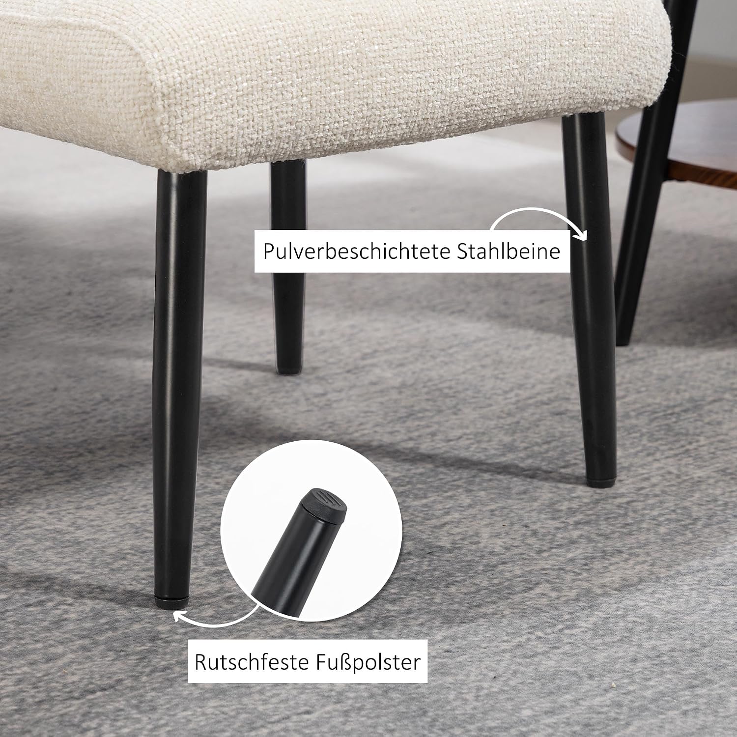 HOMCOM Sitzhocker Hocker mit weichem Sitzkissen Stahlbeinen Fußhocker mit Chenille-Stoff Polsterhocker Ottoman für Schlafzimmer, Wohnzimmer, Cremeweiß