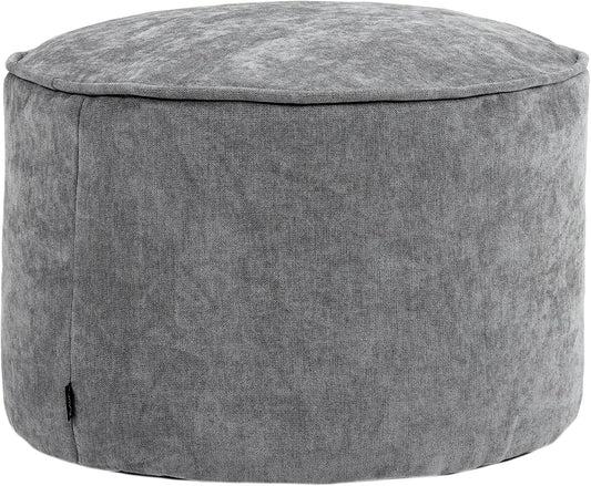Icon Milano Hocker, Grau, Flauschiger Chenille Stoff, Samt Sitzsack, Sitzpuff, Pouf Hocker mit Füllung, Fußhocker für das Wohnzimmer, Deko Wohnzimmer