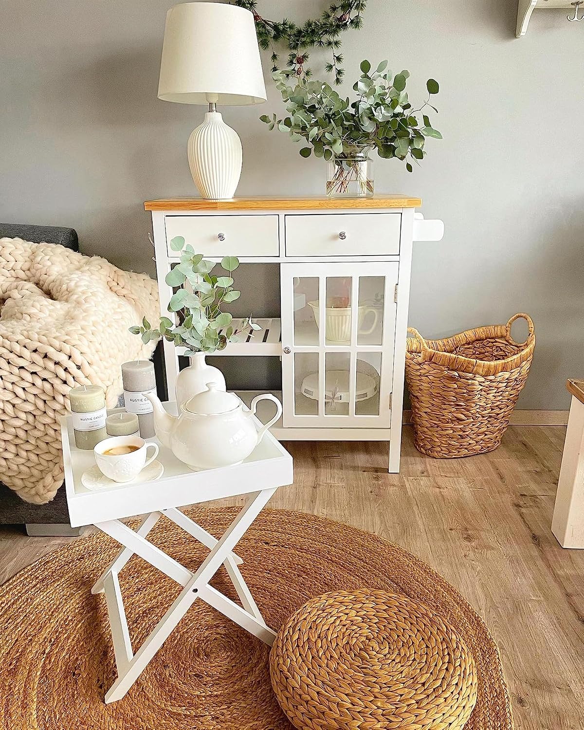 Beliani Pouf Natur ⌀ 40 cm Hocker aus Wasserhyazinthen im Boho-Stil Wahoo
