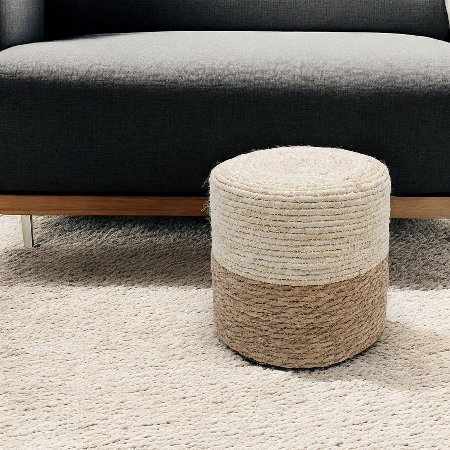 Spetebo Seegras Sitzhocker Vintage Natur - 30 cm - Naturfaser Boho Sitzpouf - Jute Fußhocker Pouf als Hocker Fußablage Tritthocker Sitzkissen Fußkissen Sitzgelegenheit